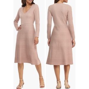 GAL MEETS GLAM Heidi Mixed Stitch Long Sleeve Midi Sweater Dress Blush Pink XL